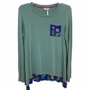 Matilda Jane Green Long Sleeve Top with Blue Floral Pocket